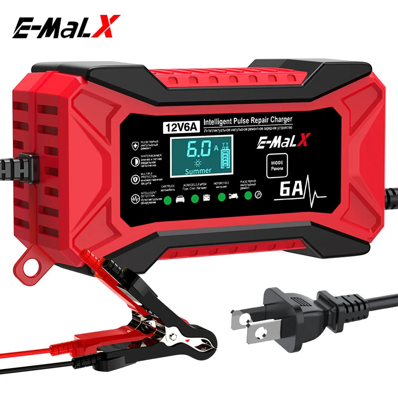 12V 6A Car Battery Charger Pulse Repair LiFePO4 14.6V Smart Fast Charge AGM Deep Cycle GEL Lead-Acid Charger For Auto Motorcycle