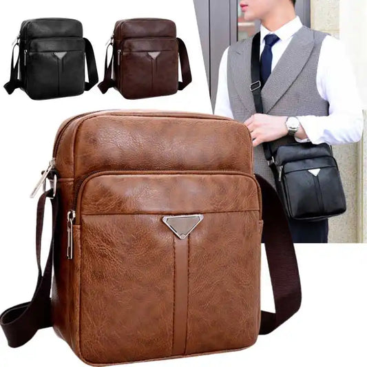 Men Shoulder Bag Waterproof Large Capacity Messenger Bag Adjustable Strap Outdoor Travel Pu Leather Male Casual Business Bags ﻿