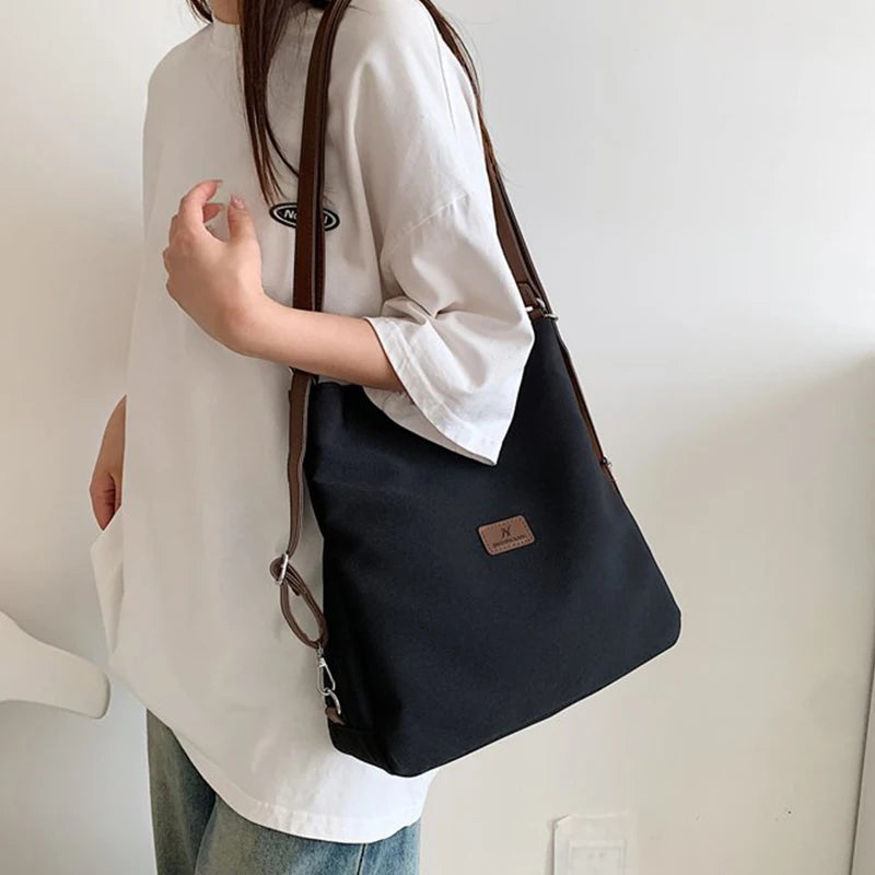 Canvas Tote Bag Women's High Capacity and Minimalist College Style Backpack Fashion Versatile Casual Shoulder Crossbody Bag