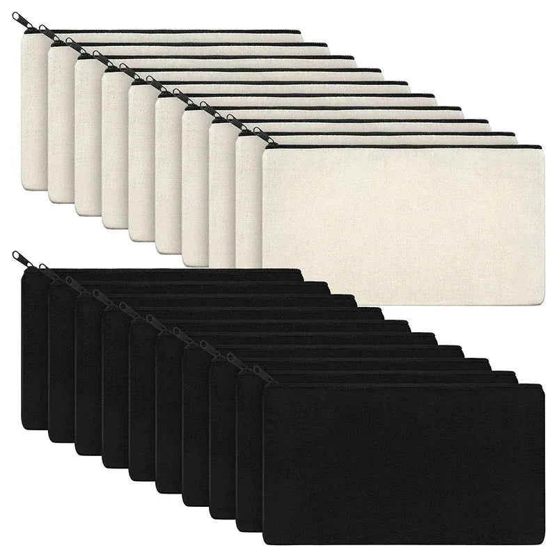 Set of 10 Beige Canvas Bags – Ideal for DIY, School Supplies, Makeup & Stationery