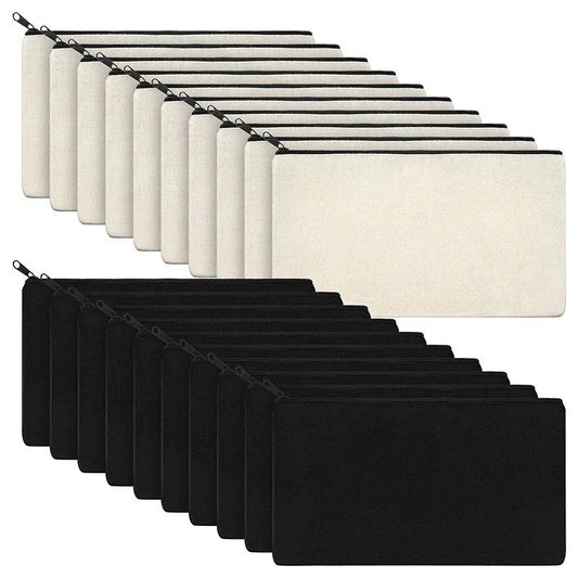 Set of 10 Beige Canvas Bags – Ideal for DIY, School Supplies, Makeup & Stationery