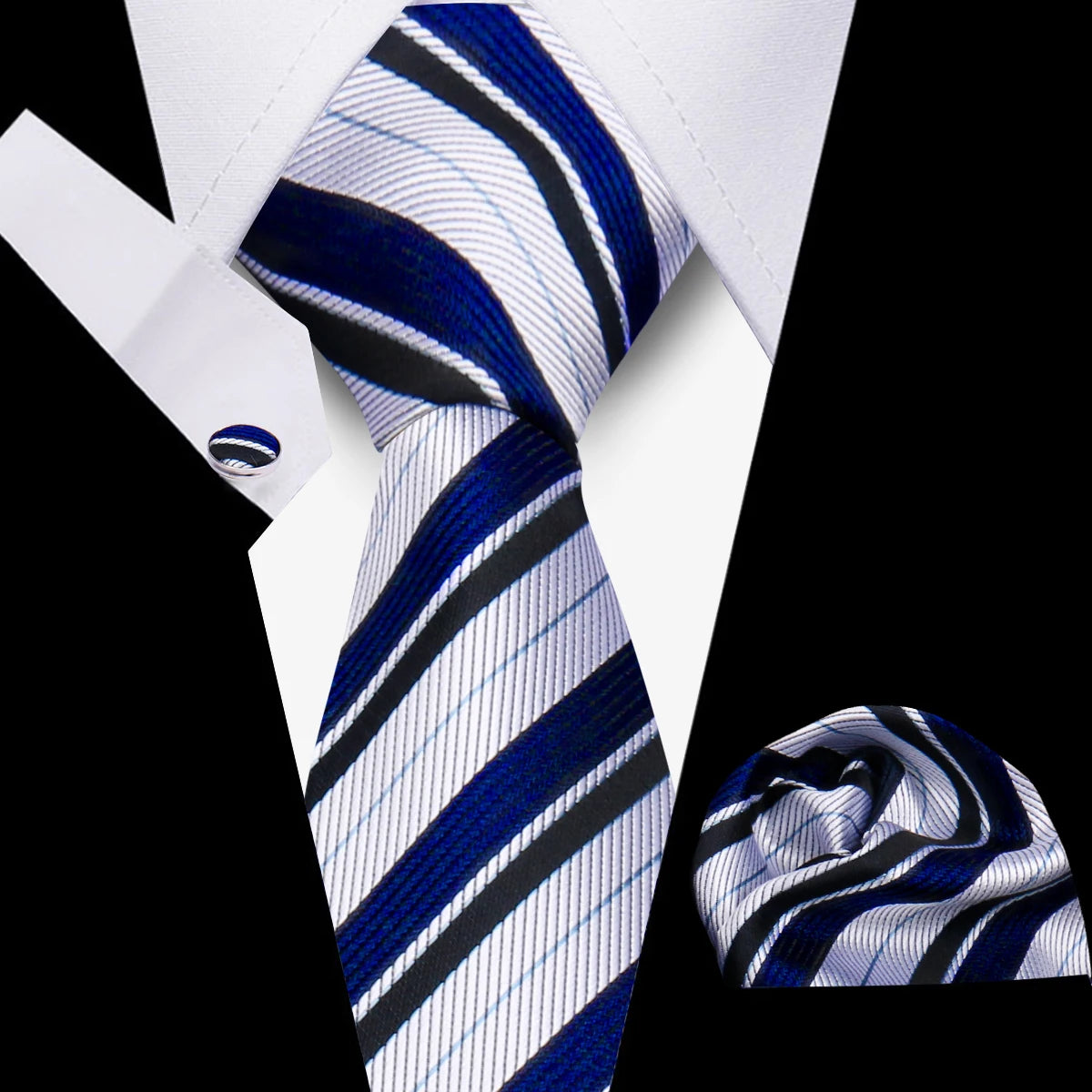 Elegant Ties For Men Gift Fashion Men Tie Set Striped Luxury Necktie Handchief Cufflinks 3 Pcs Business Wedding Suit Accessories