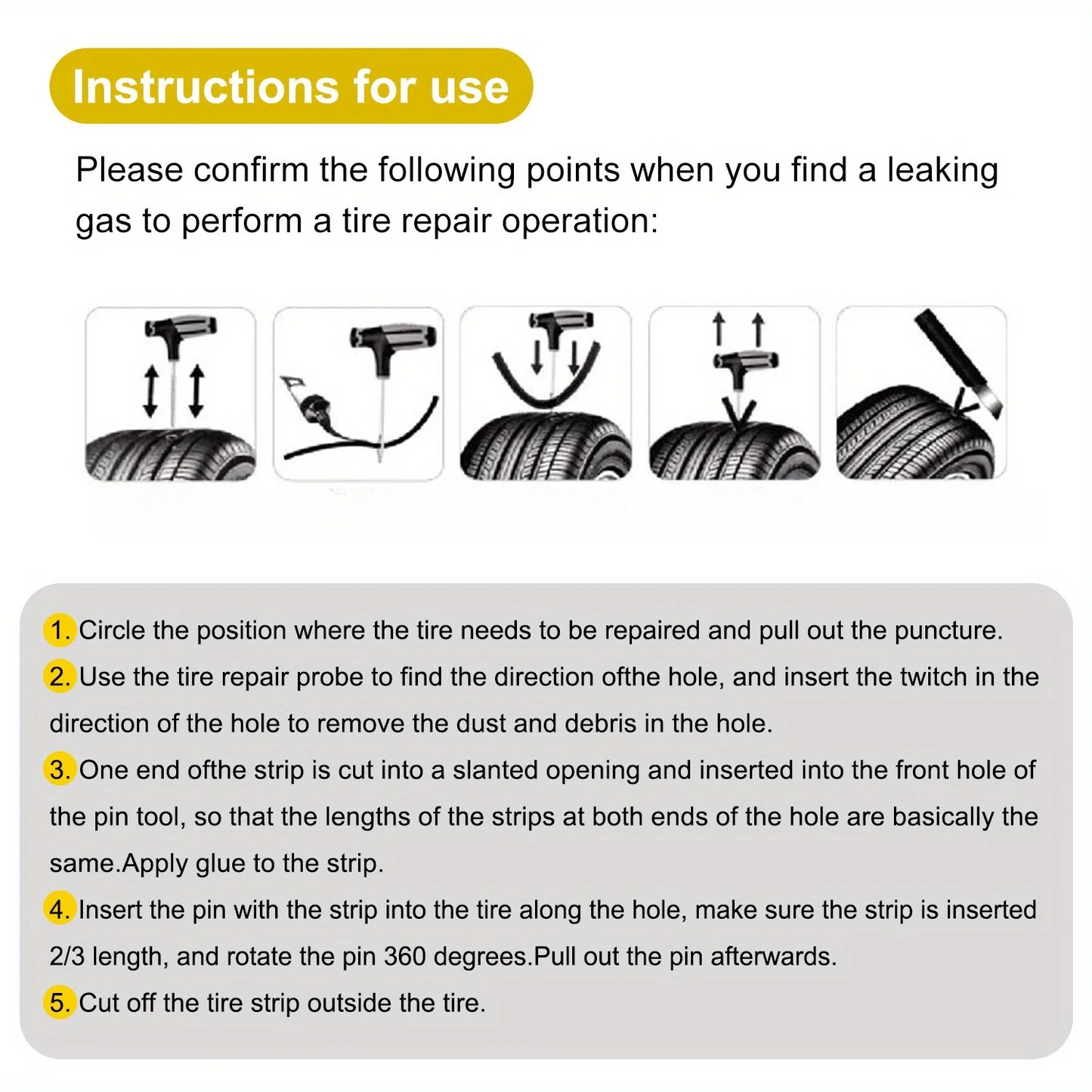 Emergency Tire Repair Kit with Rubber Strips, Probe & Glue - Quick Roadside Fix for Cars, Motorcycles or Bikes, Portable