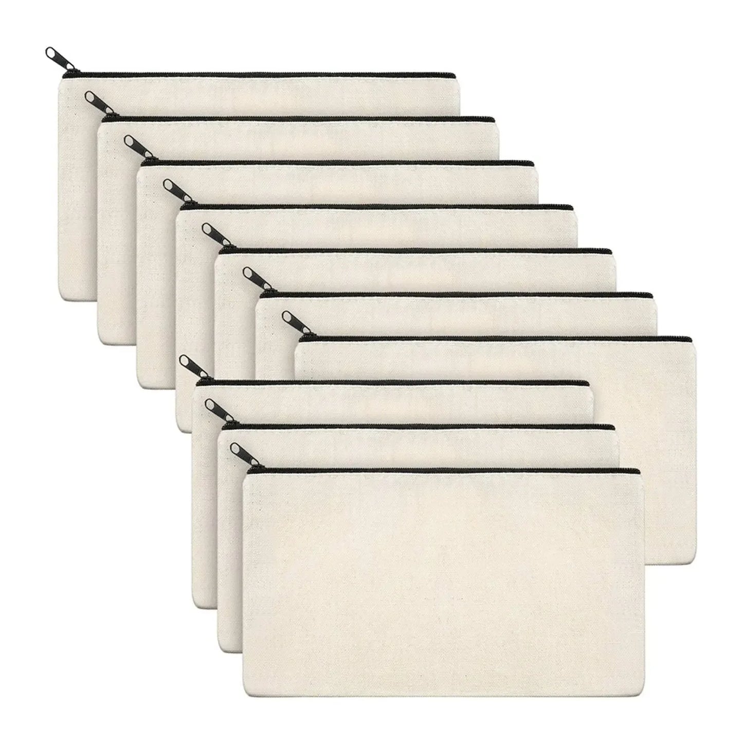 Set of 10 Beige Canvas Bags – Ideal for DIY, School Supplies, Makeup & Stationery