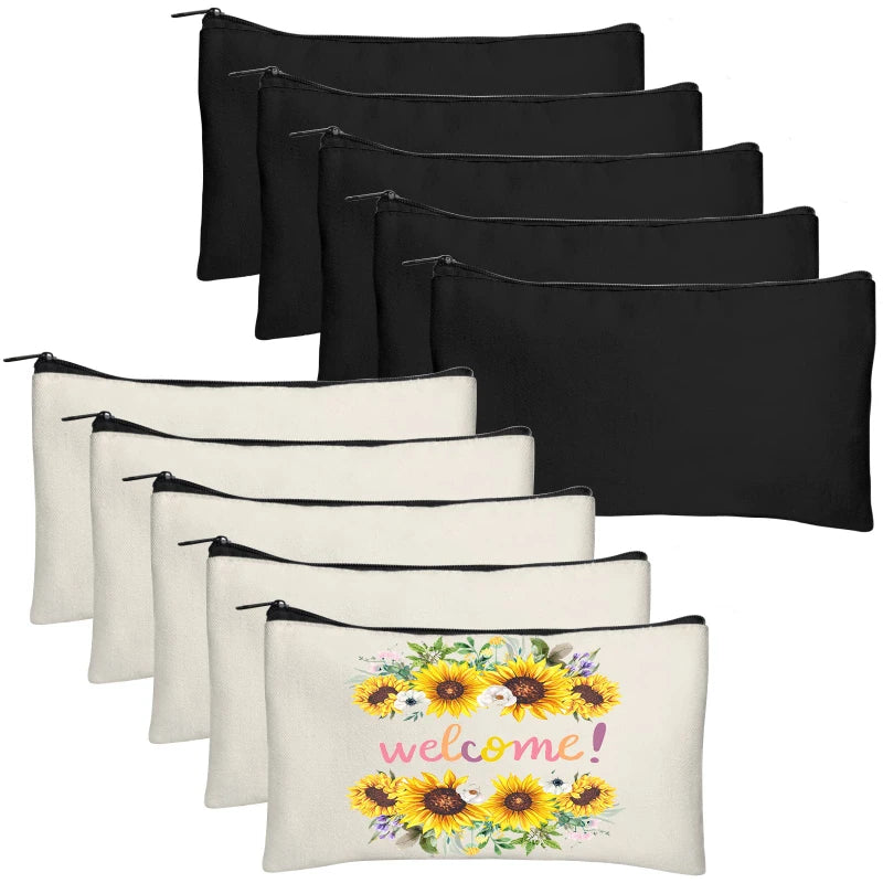 Set of 10 Beige Canvas Bags – Ideal for DIY, School Supplies, Makeup & Stationery