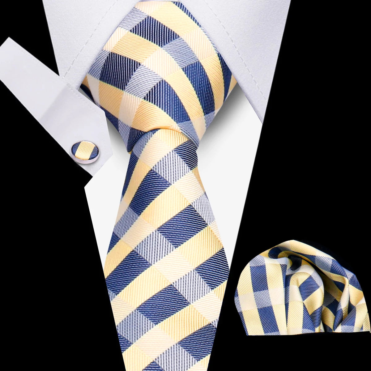 Elegant Ties For Men Gift Fashion Men Tie Set Striped Luxury Necktie Handchief Cufflinks 3 Pcs Business Wedding Suit Accessories
