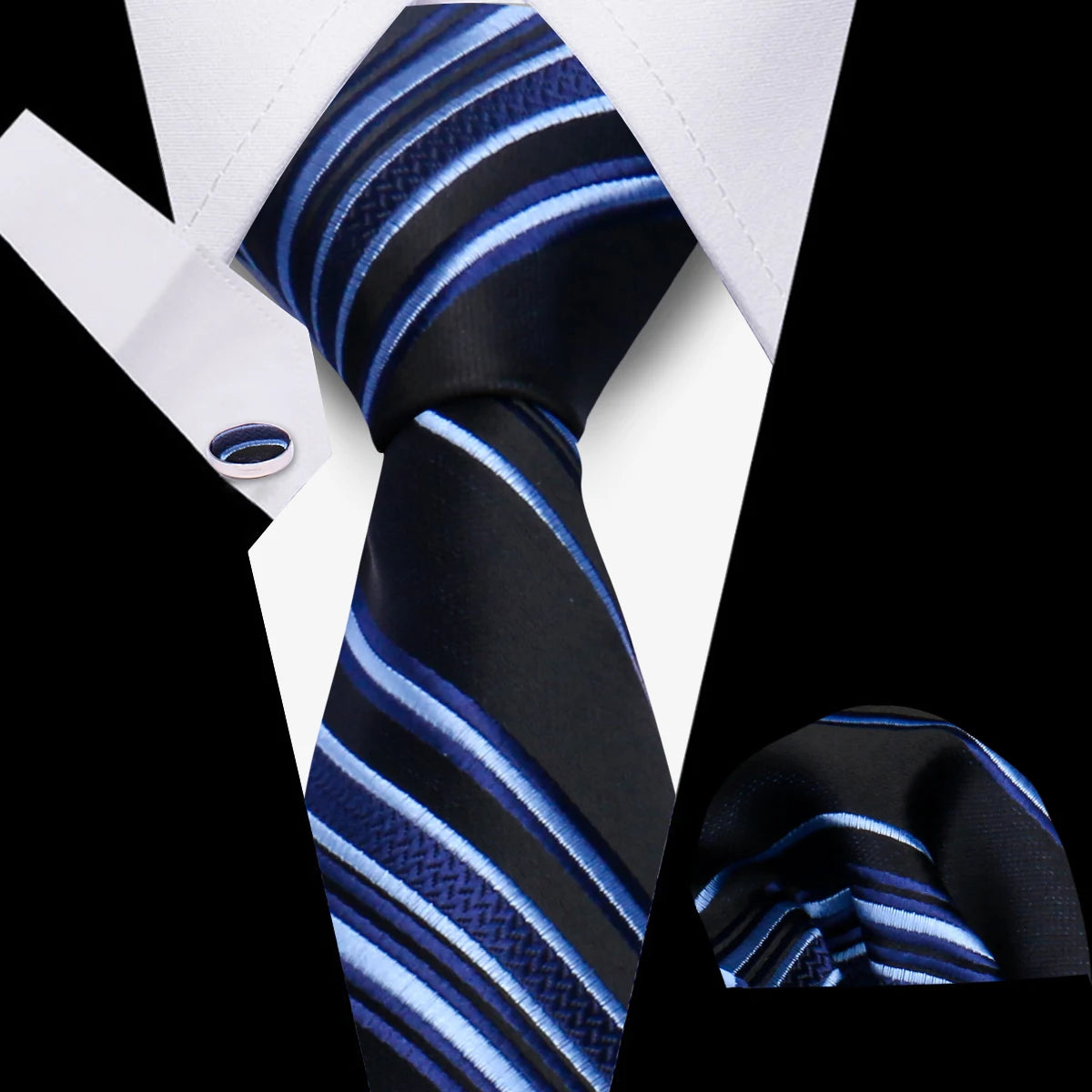 Elegant Ties For Men Gift Fashion Men Tie Set Striped Luxury Necktie Handchief Cufflinks 3 Pcs Business Wedding Suit Accessories