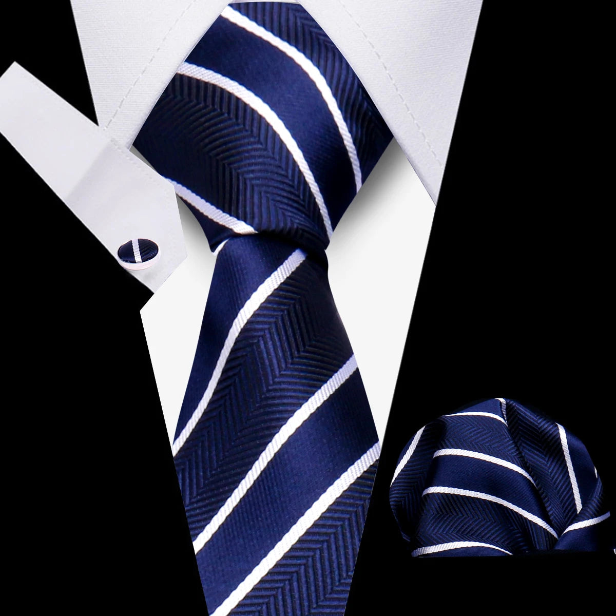 Elegant Ties For Men Gift Fashion Men Tie Set Striped Luxury Necktie Handchief Cufflinks 3 Pcs Business Wedding Suit Accessories