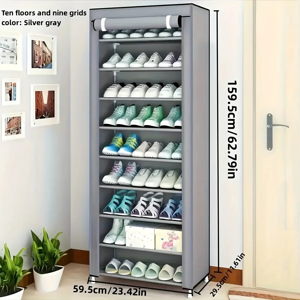 Shoe Rack, 9 Tier Shoe Organizer with Nonwoven Fabric Cover, Shoe Storage Shelf for 40-50 Pairs of Shoes