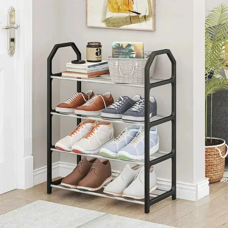 Simple Fashion Shoe Rack Trapezoidal Shoes Organizer Stand Holder Living Room Space Saving Modern Assembled Shoe Rack 4-Layer