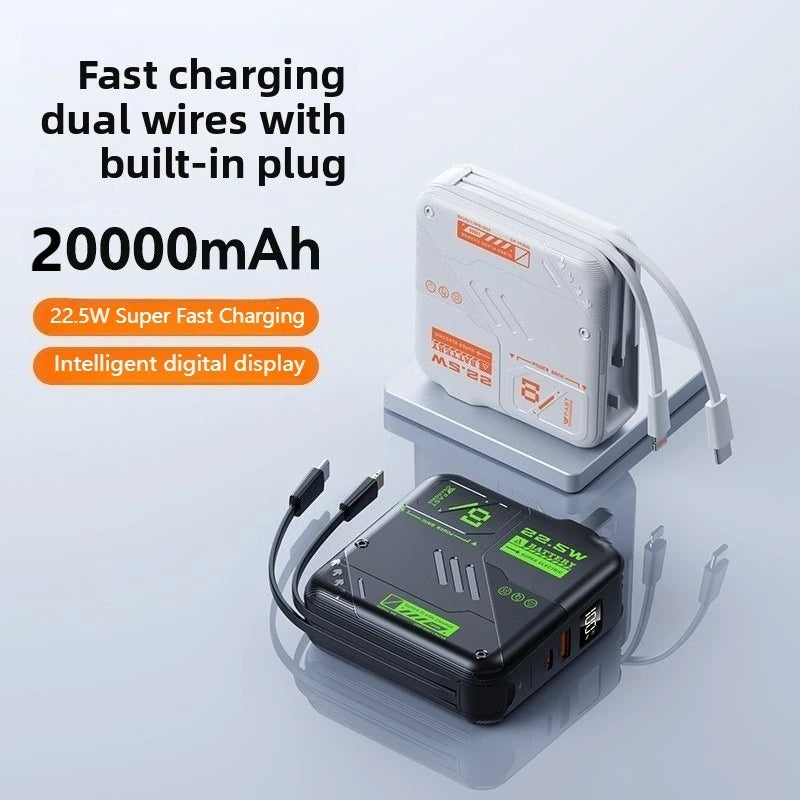 20000mAh Large-capacity Power Bank,super Fast Charging,self-contained Plug, Built-in Cable, Compact Portable Mobile Power Supply