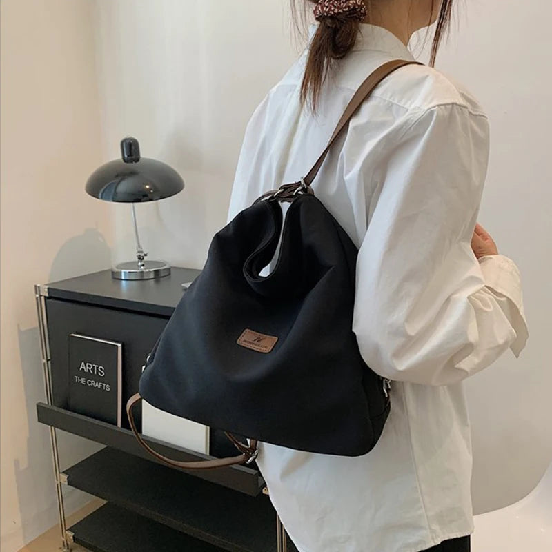 Canvas Tote Bag Women's High Capacity and Minimalist College Style Backpack Fashion Versatile Casual Shoulder Crossbody Bag