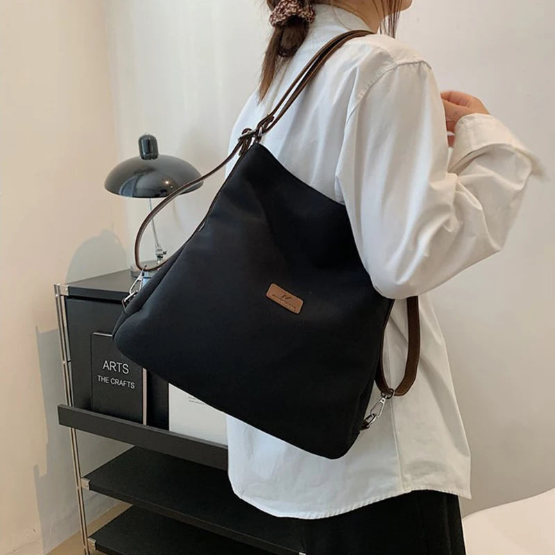 Canvas Tote Bag Women's High Capacity and Minimalist College Style Backpack Fashion Versatile Casual Shoulder Crossbody Bag