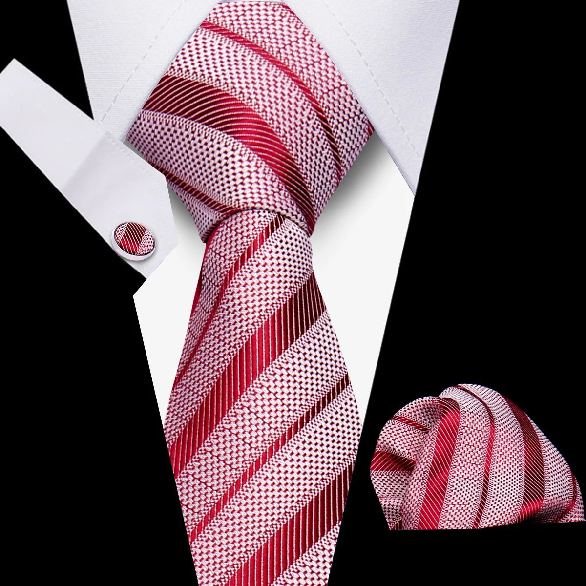 Elegant Ties For Men Gift Fashion Men Tie Set Striped Luxury Necktie Handchief Cufflinks 3 Pcs Business Wedding Suit Accessories