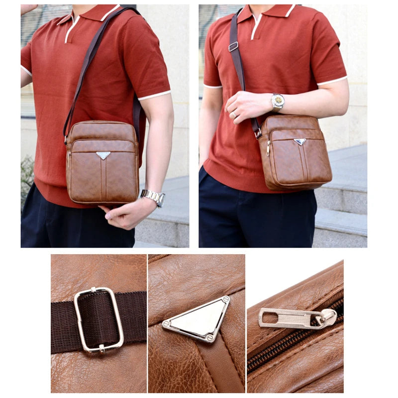 Men Shoulder Bag Waterproof Large Capacity Messenger Bag Adjustable Strap Outdoor Travel Pu Leather Male Casual Business Bags ﻿
