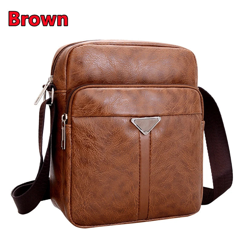 Men Shoulder Bag Waterproof Large Capacity Messenger Bag Adjustable Strap Outdoor Travel Pu Leather Male Casual Business Bags ﻿