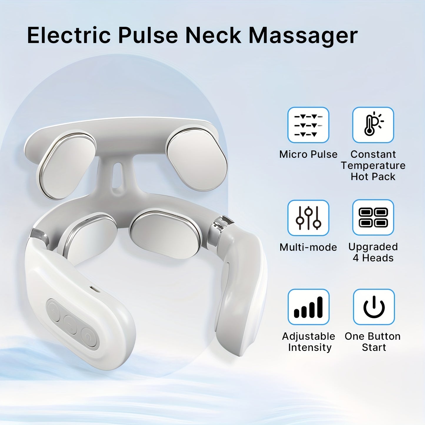 Smart Neck & Shoulder Massager – Deep Tissue Kneading, 4 Modes, 16 Intensity Levels, USB Rechargeable