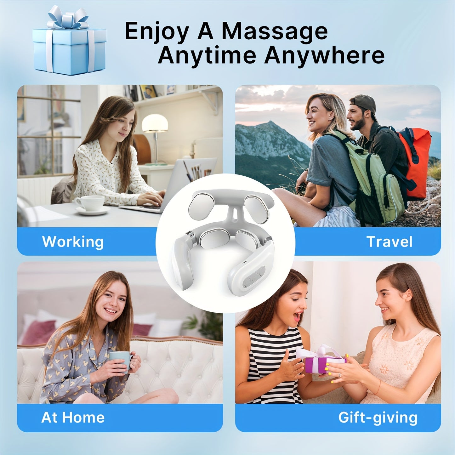 Smart Neck & Shoulder Massager – Deep Tissue Kneading, 4 Modes, 16 Intensity Levels, USB Rechargeable